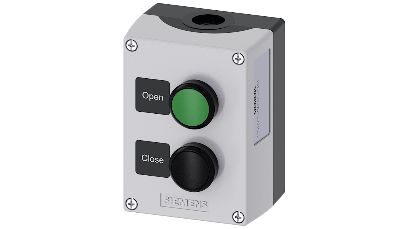 Siemens Black, Grey Plastic 3SU1 Control Station Enclosure - 2 Hole 22mm Diameter