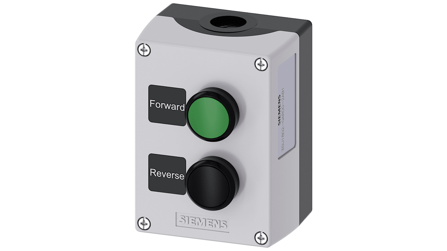Siemens Black, Grey Plastic 3SU1 Control Station Enclosure - 2 Hole 22mm Diameter