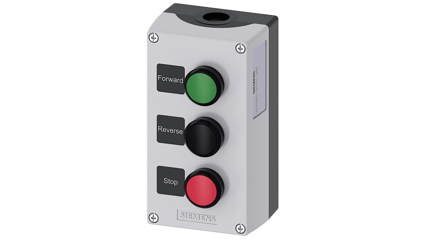 Siemens Black, Grey Plastic 3SU1 Control Station Enclosure - 3 Hole 22mm Diameter