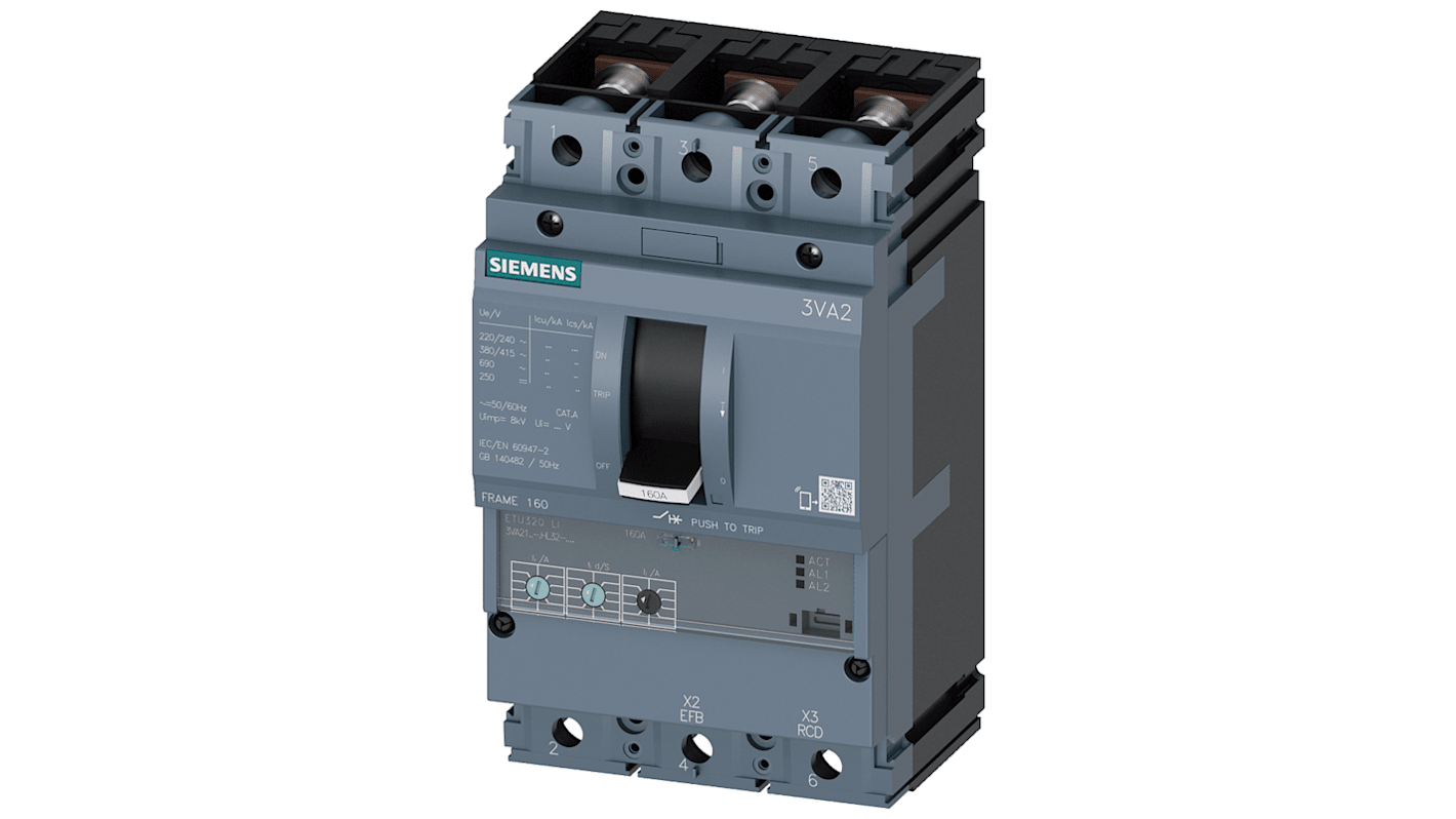 Siemens, SENTRON MCCB Molded Case Circuit Breaker 3P 63A, Breaking Capacity 2.5 kA