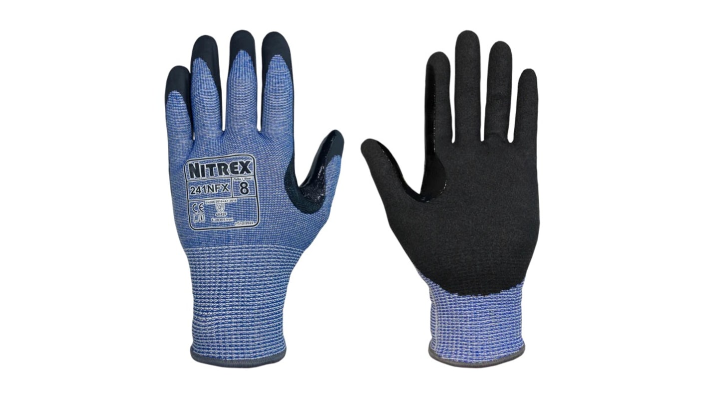 Guanti da lavoro Unigloves Nitrex 241NFX, Tg. 8, M, in HPPE, Poliestere, Spandex, Acciaio, col. Nero, Blu