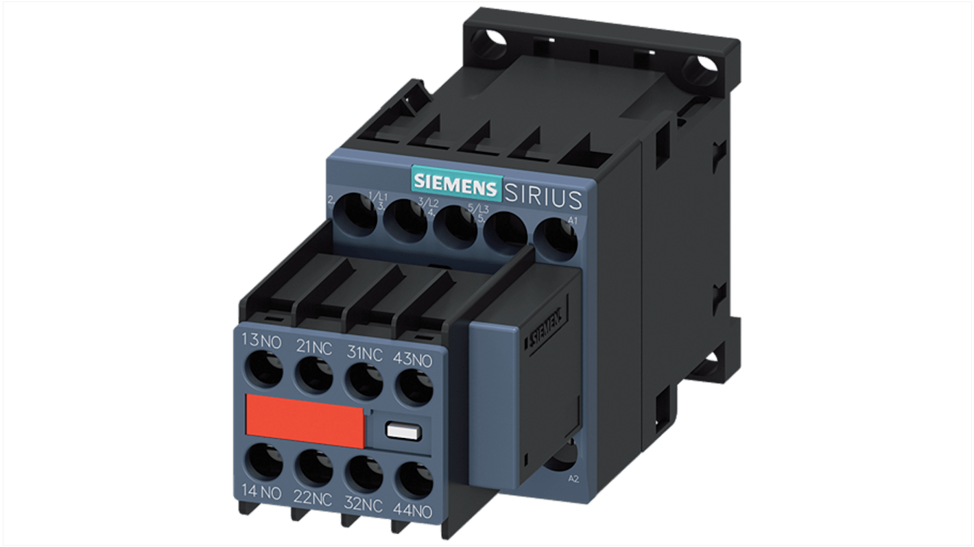 Siemens SIRIUS 3RT Contactor, 110 → 120 V Coil, 3-Pole, 8.9 A, 7.5 kW, 2 NO + 2 NC, 690 V