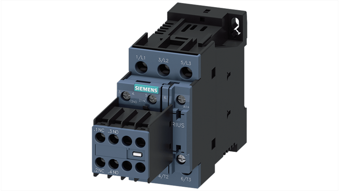 Siemens SIRIUS 3RT2 Contactor, 125 V dc Coil, 3-Pole, 40 A, 11 kW, 2 NO + 2 NC, 690 V