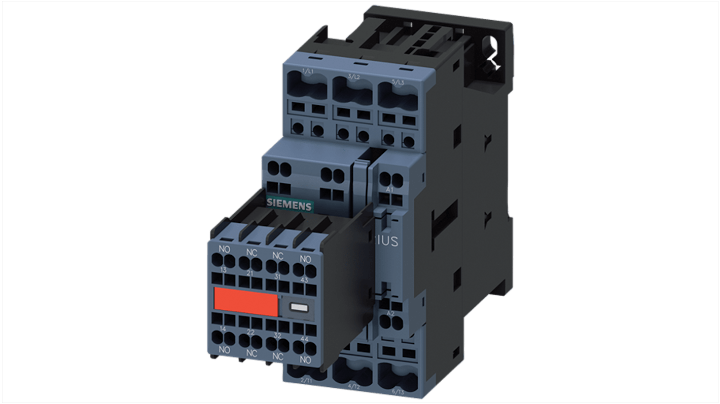 Siemens védőkapcsoló, tekercs: 110 →120 V, 3 pólusú, 13 A, 2 NO + 2 NC