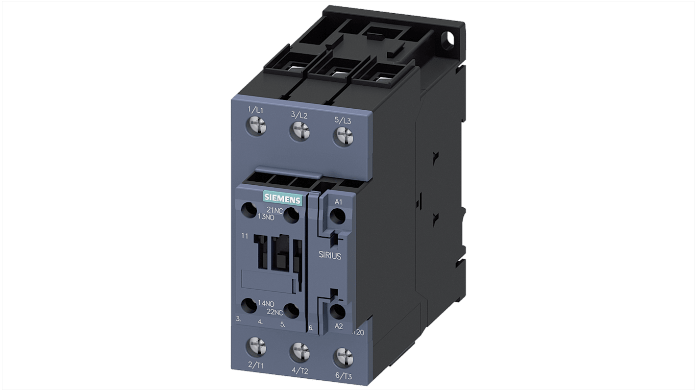 Stycznik 220 →240 V Siemens styki: 3 37 kW 80 A 1 NO + 1 NC 3RT2038-1AP60
