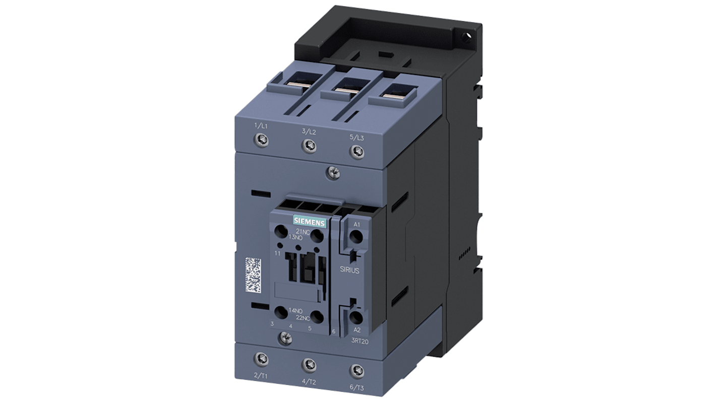 Siemens SIRIUS 3RT2 Contactor, 20 → 33 V Coil, 3-Pole, 95 A, 45 kW, 1 NC, 690 V