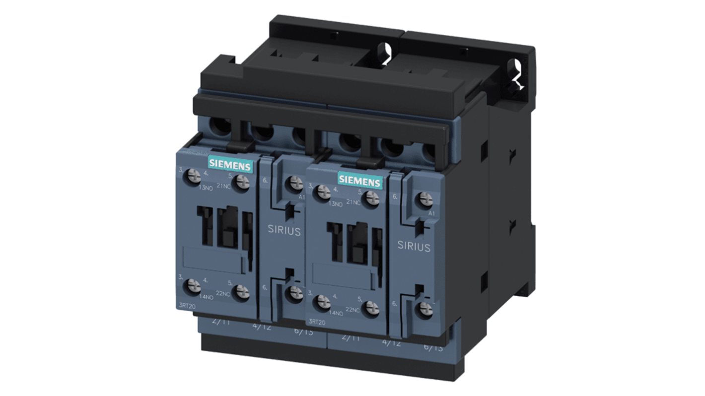 Contactor Siemens 3RA23 3RA23 de 3 polos, 2 x 1 NO, 21 A, bobina 110 V CA, 18,5 kW
