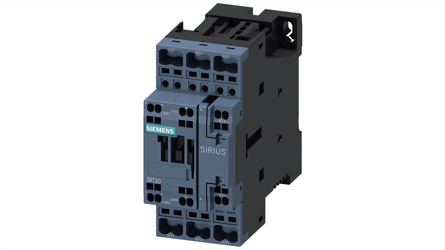 Siemens SIRIUS 3RT2 Contactor, 125 V Coil, 3-Pole, 25 A, 11 kW, 1 NO + 1 NC, 690 V