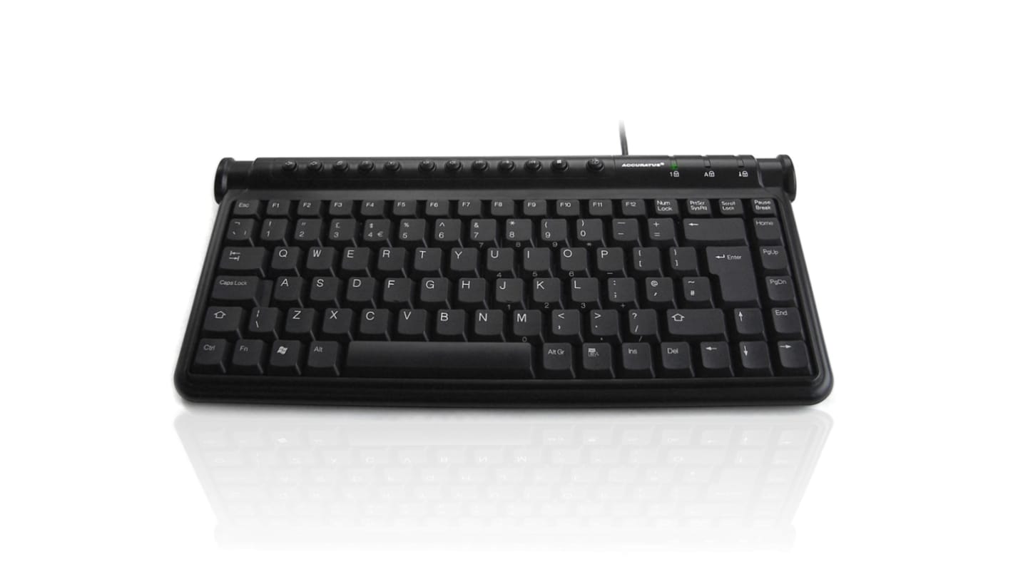 Ceratech KYB-MINIHUB2-BLK Wired USB Multimedia Keyboard, QWERTY (UK), Black