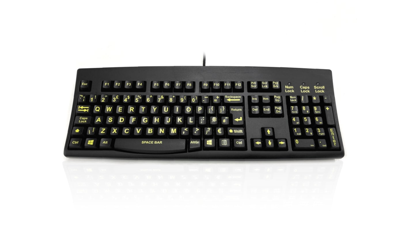 Ceratech KYBAC260-HIVISUP Wired USB Keyboard, QWERTY (UK), Black