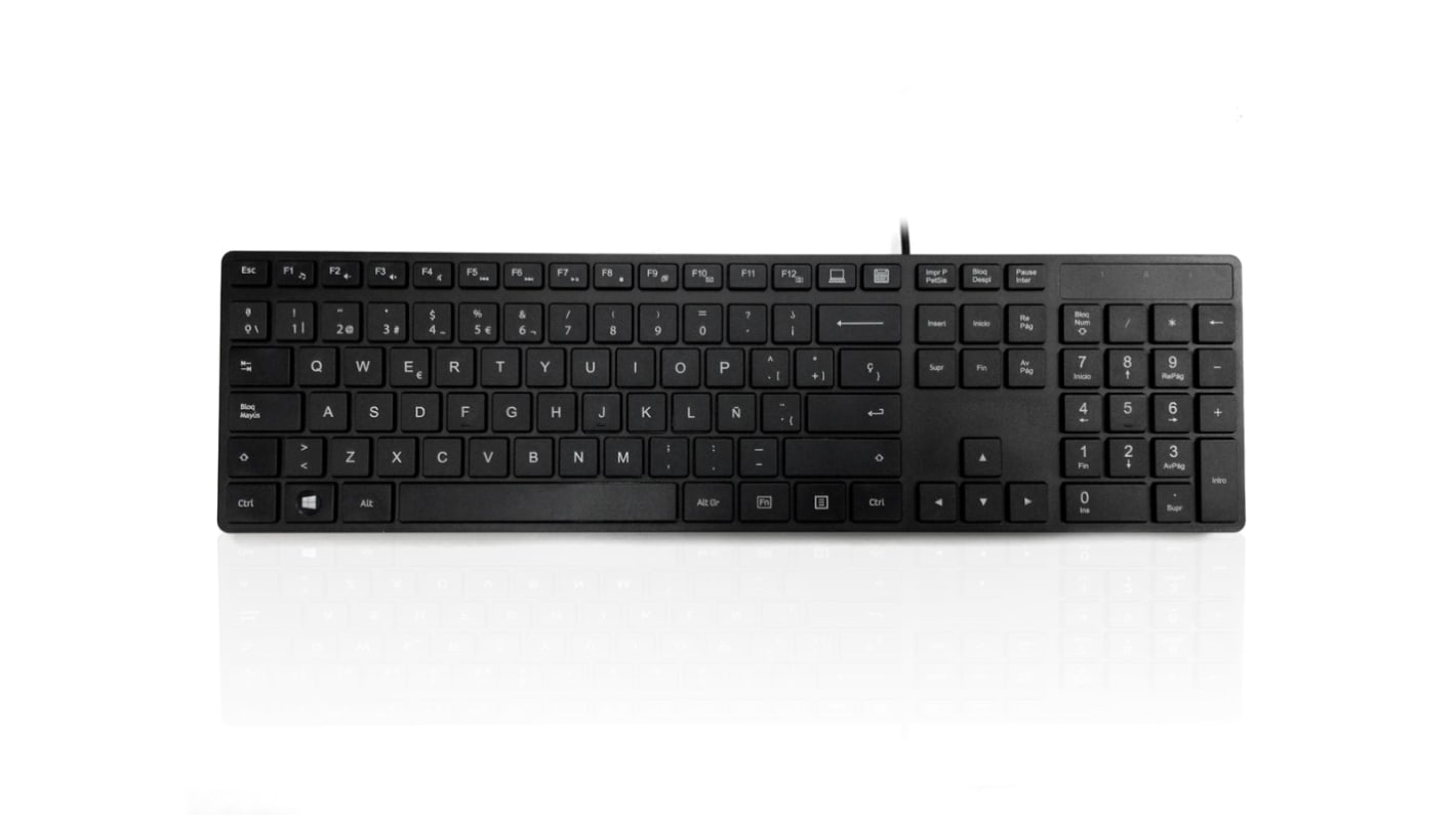 Teclado Ceratech, , Con cable, Negro, USB, Compacto, QWERTY (España)