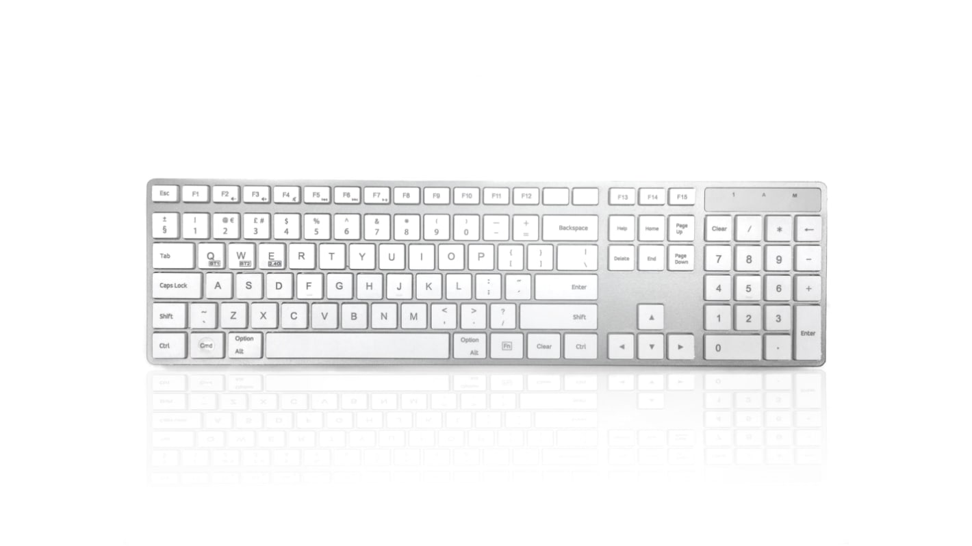 Ceratech KYBAC301-BTMACGR Wireless USB Multimedia Keyboard, QWERTZ (German), Silver, White