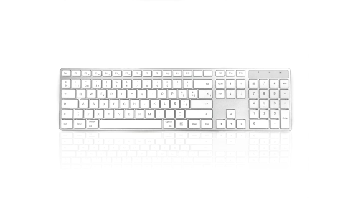 Ceratech KYBAC301-BTMACSP Wireless USB Multimedia Keyboard, QWERTY, Silver, White
