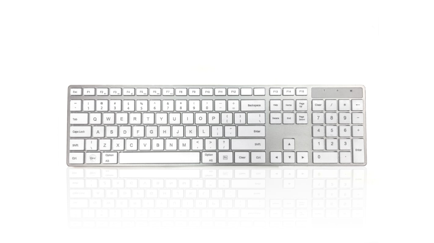 Ceratech KYBAC301-BTMACUS Wireless USB Multimedia Keyboard, QWERTY (US), Silver, White