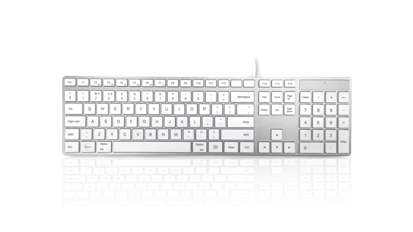 Ceratech KYBAC301-USBMACW Wired USB Multimedia Keyboard, QWERTY (UK), Silver, White