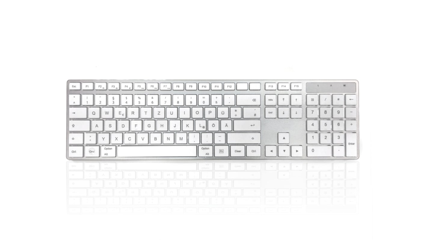 Ceratech KYBAC301-UMAC-FR Wired USB Multimedia Keyboard, QWERTZ (German), Silver, White