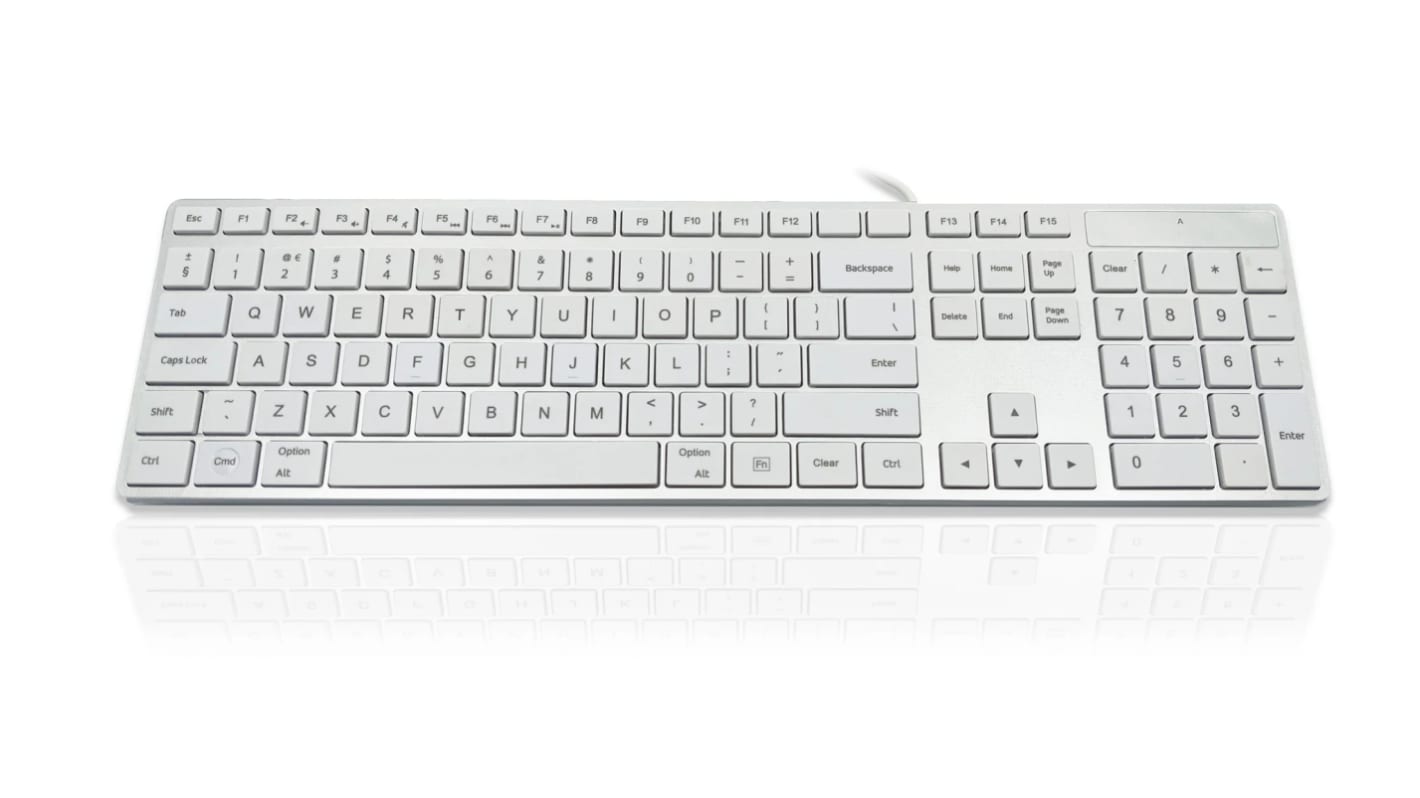 Ceratech KYBAC301-UMAC-HO Wired USB Multimedia Keyboard, QWERTY, Silver, White