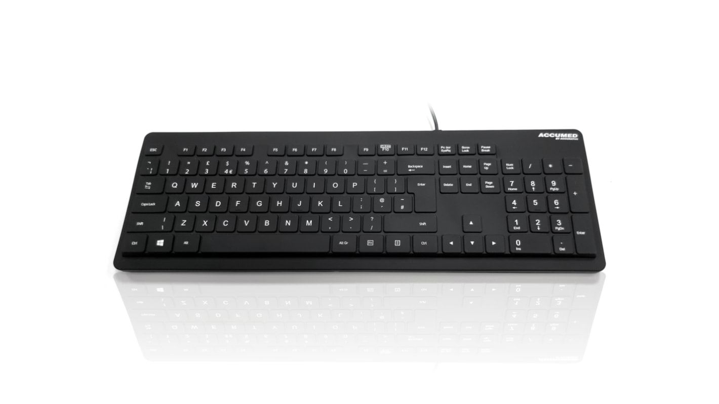 Klawiatura medyczna przewodowa, kolor: Czarny, USB, QWERTY (Wielka Brytania), Ceratech