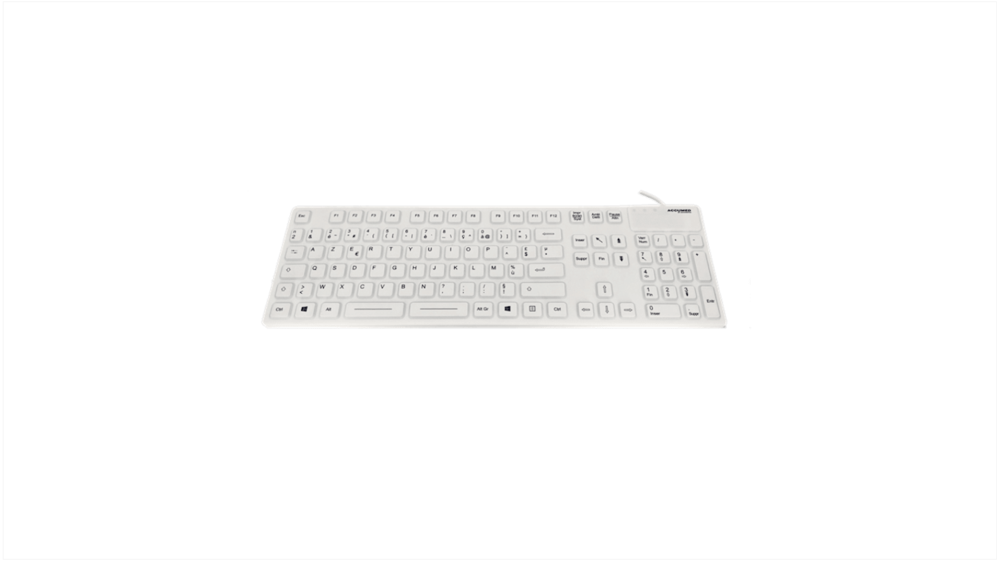 Ceratech KYBNA-SIL105WHFR Wired PS/2, USB Medical Keyboard, QWERTY (French), White
