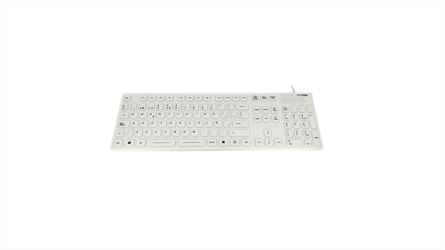 Ceratech KYBNA-SIL105WHSP Wired PS/2, USB Medical Keyboard, QWERTY (Spain), White
