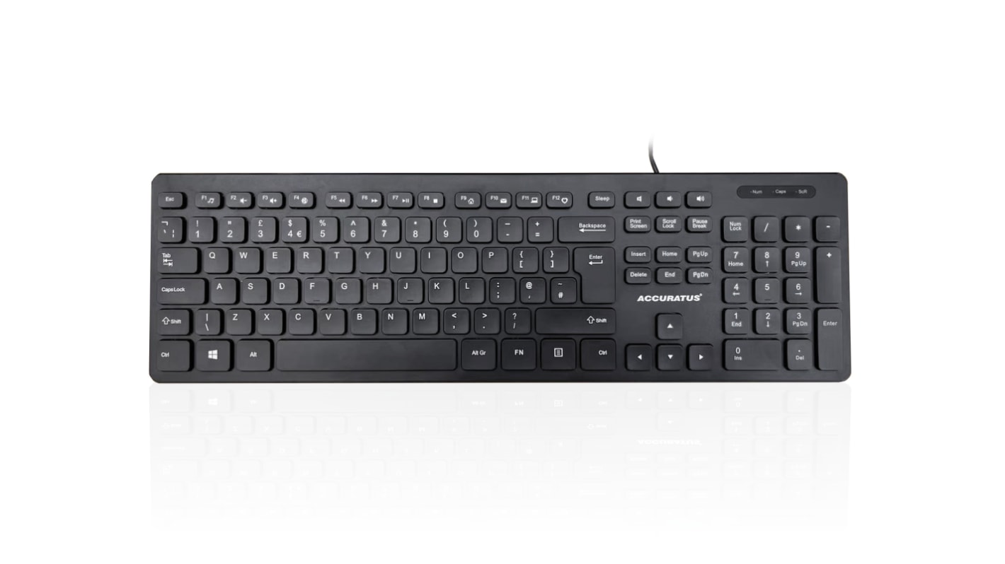 Ceratech KYBAC360U-HUBBLK Wired USB Multimedia Keyboard, QWERTY (UK), Black