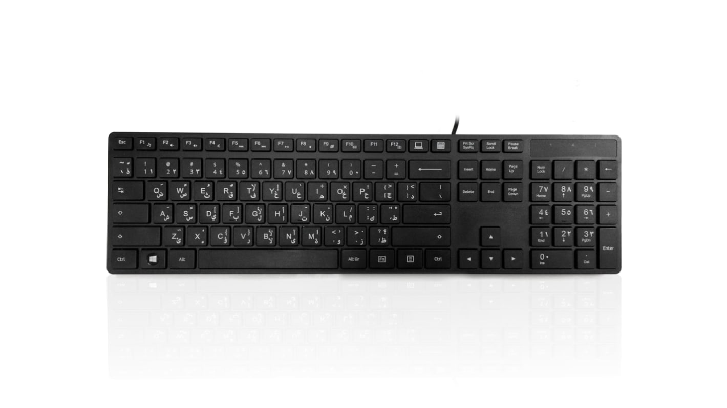 Ceratech KYBAC301-UBLK-AR Wired USB Multimedia Keyboard, QWERTY (Arabic), Black