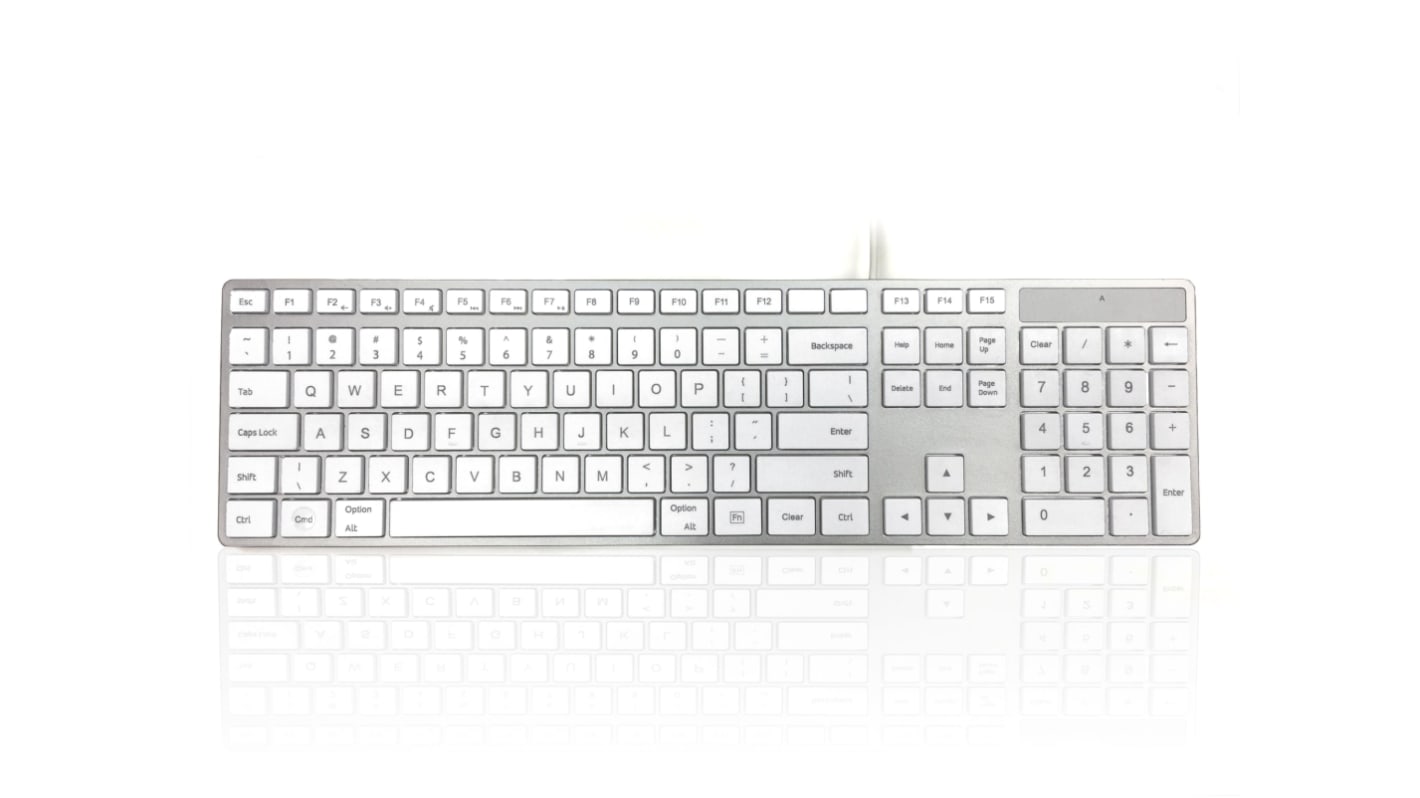 Ceratech KYBAC301-UCMACUS Wired USB Multimedia Keyboard, QWERTY (US), Silver, White