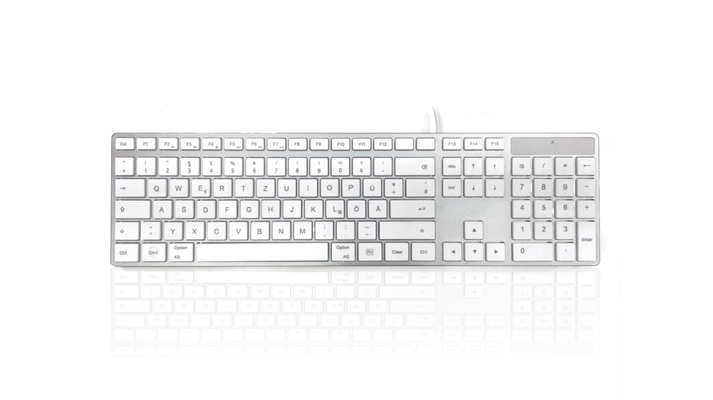 Ceratech KYBAC301-UCMACGR Wired USB Multimedia Keyboard, QWERTZ (German), Silver, White
