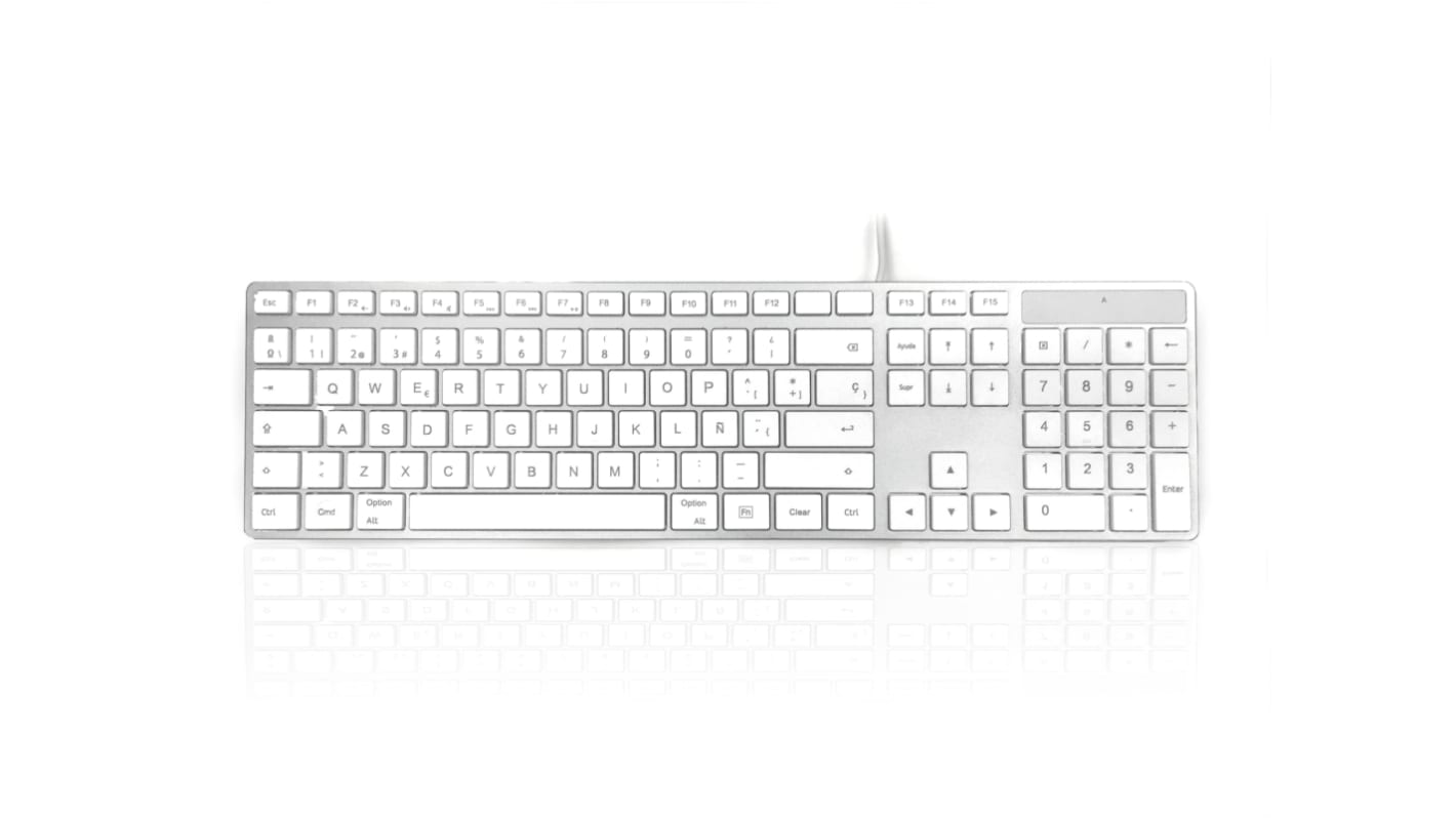 Ceratech KYBAC301-UCMACSP Wired USB Multimedia Keyboard, QWERTY (Spain), Silver, White