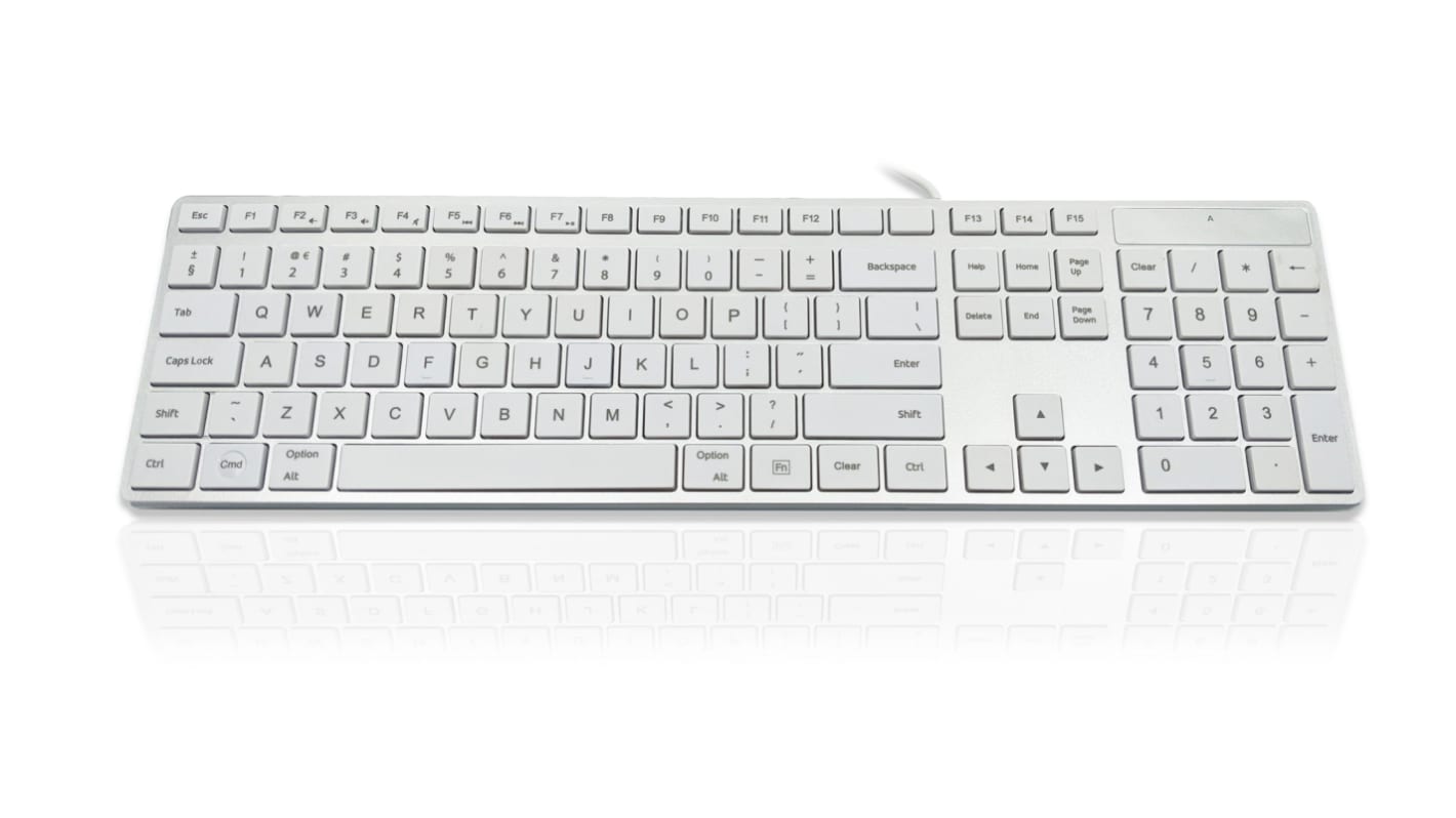 Ceratech KYBAC301-UCMACHO Wired USB Multimedia Keyboard, QWERTY, Silver, White