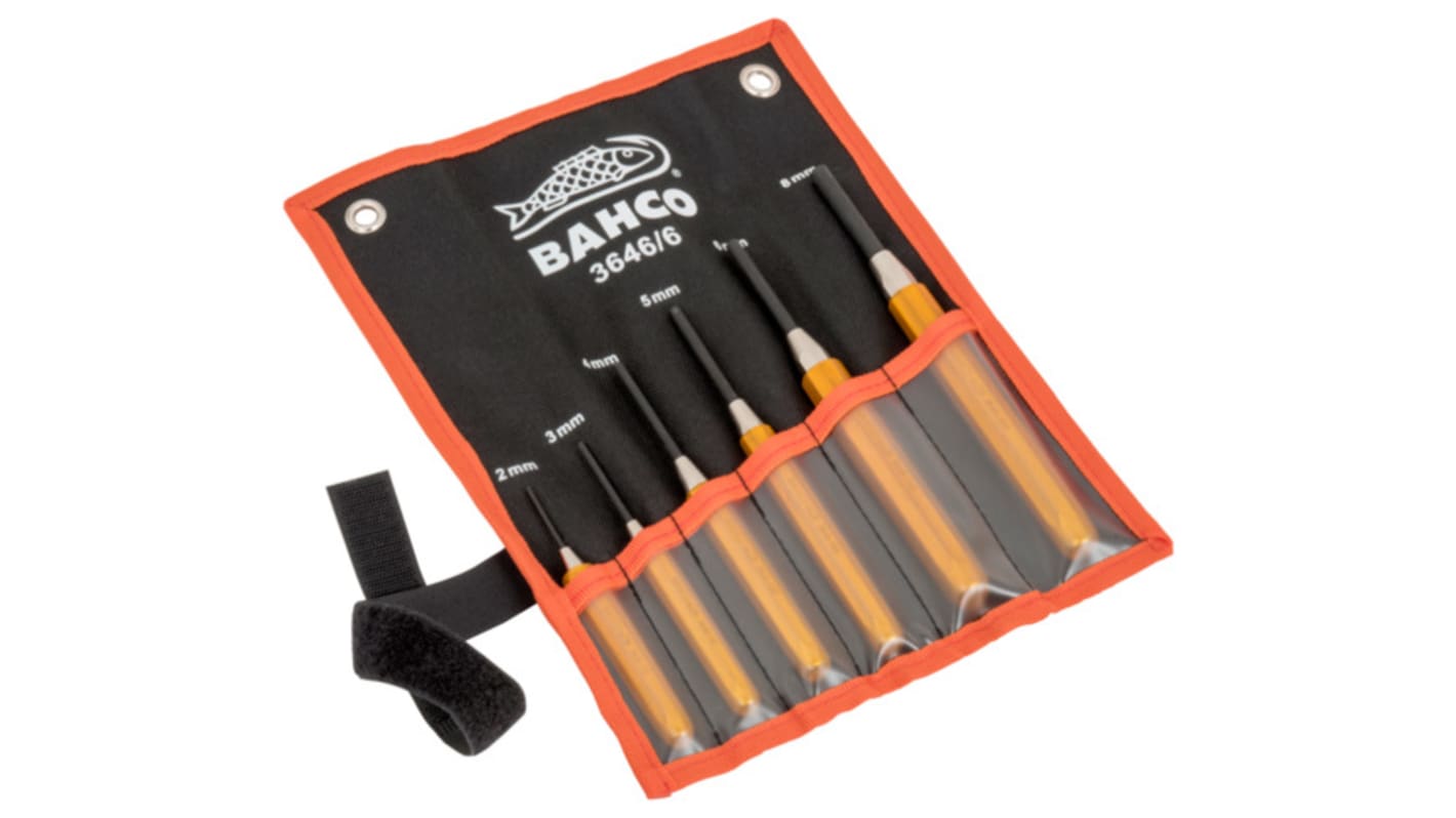 Set punzoni Bahco, Ø gambo 2 → 8 mm, 6 pezzi