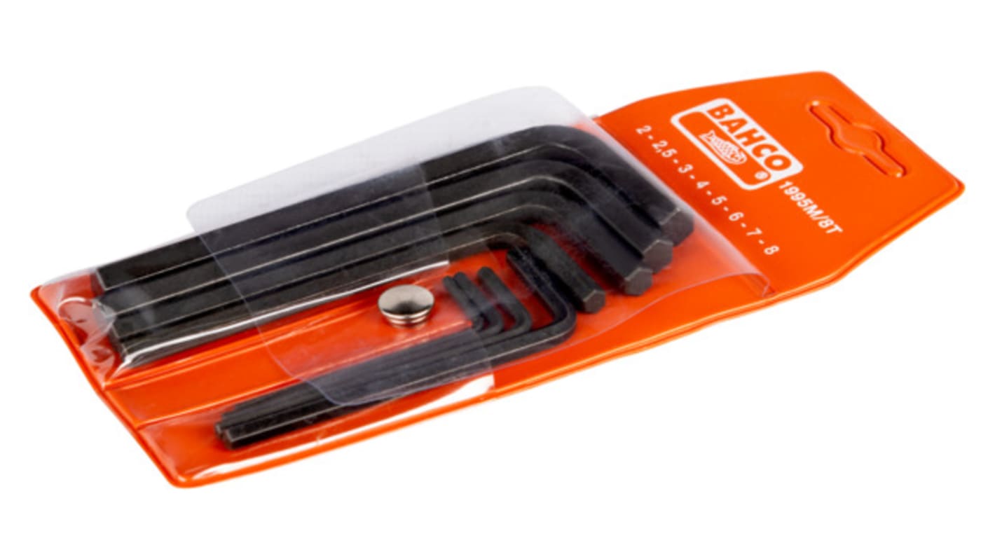 Bahco 8 piece, 2.5 mm, 2 mm, 5 mm, 6 mm, 7 mm, 8 mm, 3 4 mm