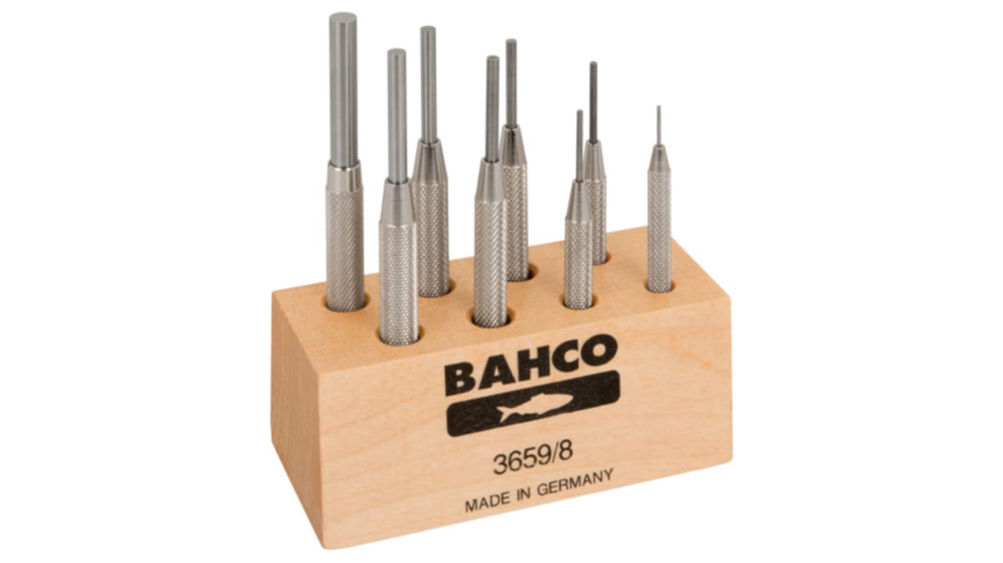 Bahco 8-Piece Punch Set, 0.9 mm, 1.4 mm, 1.8 mm, 2.4 mm, 2.8 mm, 3.4 mm, 3.9 mm, 6 mm Shank, 75 mm, 85 mm, 90 mm, 95