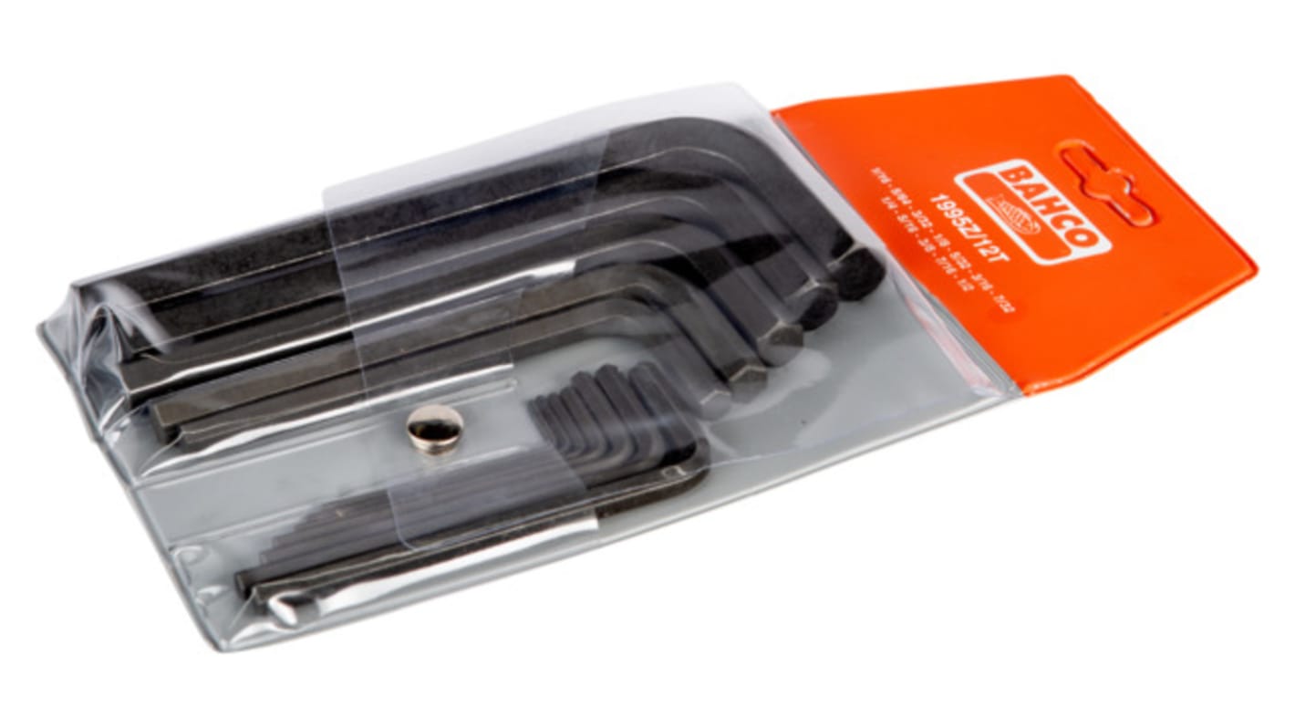 Bahco 12 piece, 1/2 in, 1/4 in, 1/8 in, 1/16 in, 3/8 in, 3/16 in, 3/32 in, 5/16 in, 5/32 in, 5/64 in, 7/16 in, 7/32 in