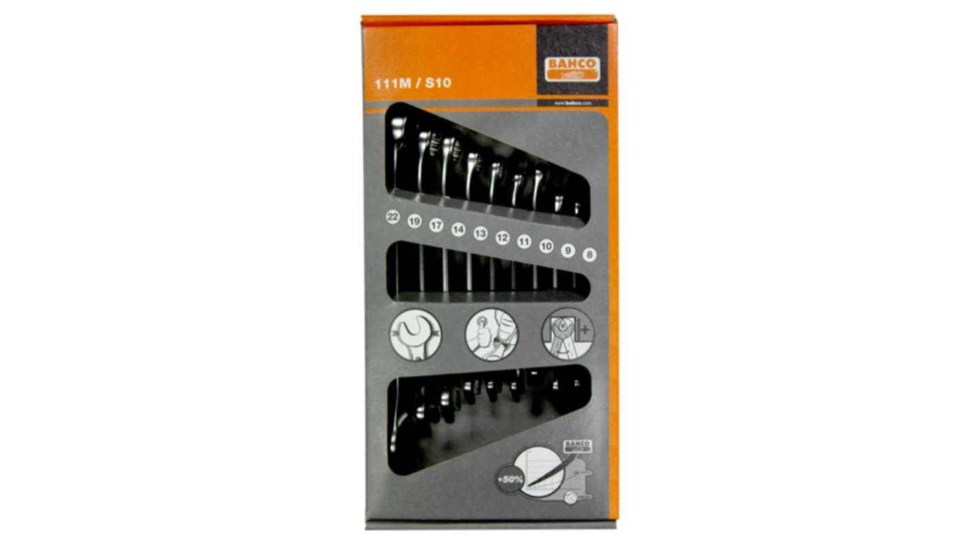 Bahco 111M Series 10-Piece Spanner Set, 8, 9, 10, 11, 12, 13, 14, 17, 19, 22 mm
