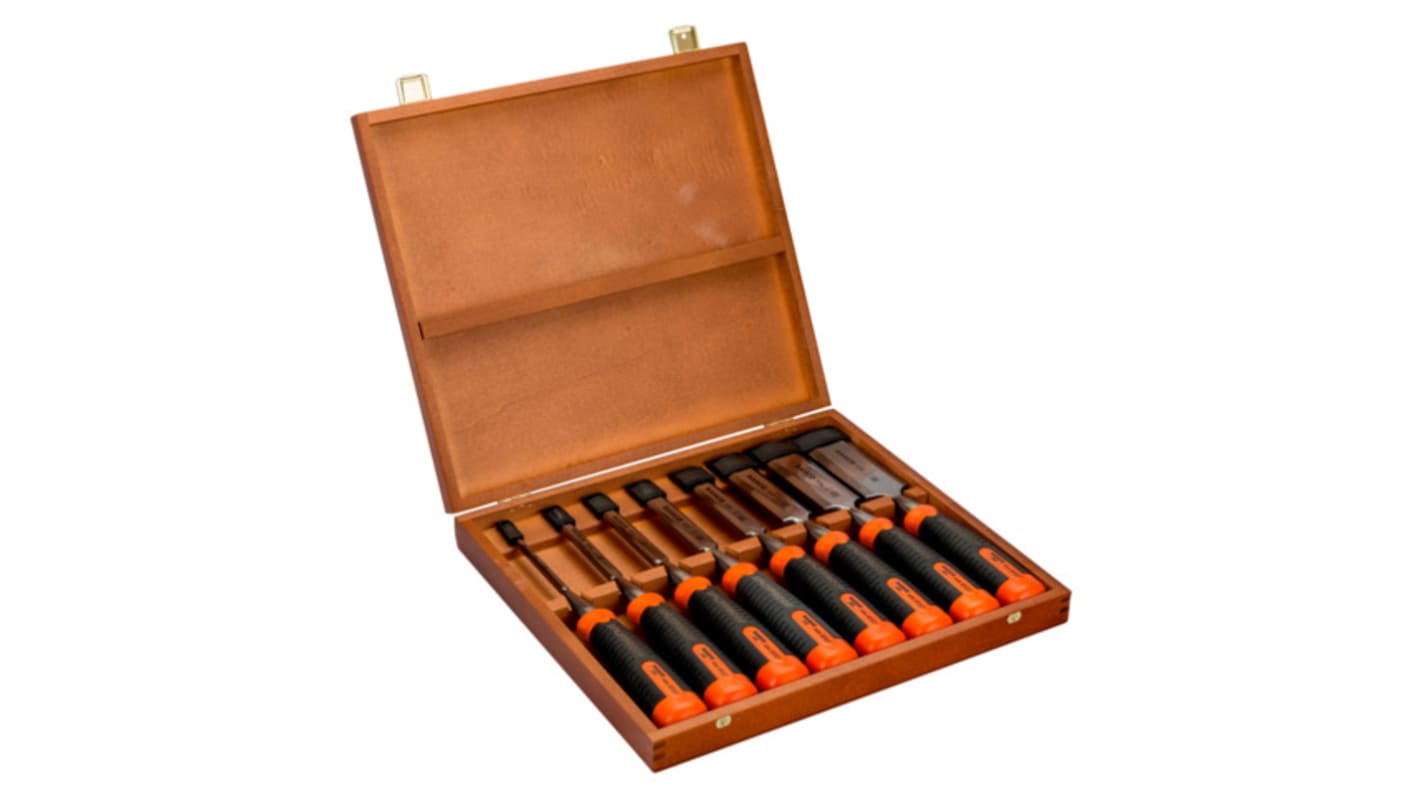 Bahco 8 Piece Chisel Set, 318mm Length, 6 mm, 10 mm, 12 mm, 16 mm, 18 mm, 25 mm, 32 mm, 38 mm Blade Width