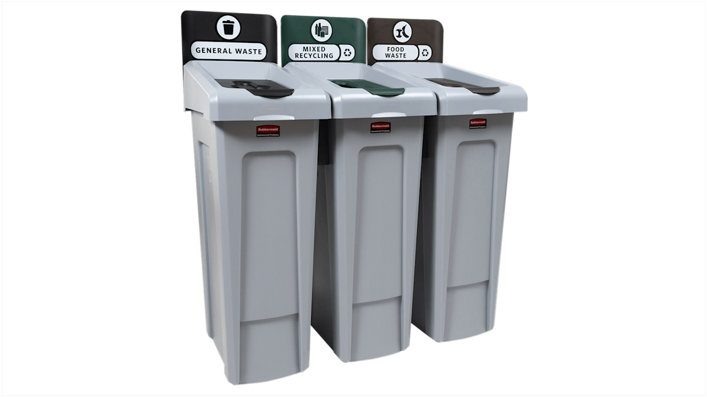 Rubbermaid Commercial Products Slim Jim Recycling Station Bundle 3-Stream 261 Grey Hinged Polyethylene Waste Bin