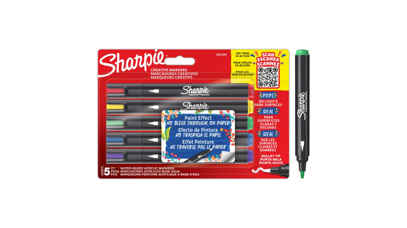 Sharpie Lackstift Blau, Grün, Violett, Rot, Gelb für Keramik, Beton/Stein, Glas, Leder, Metall, Papier, Kunststoff,
