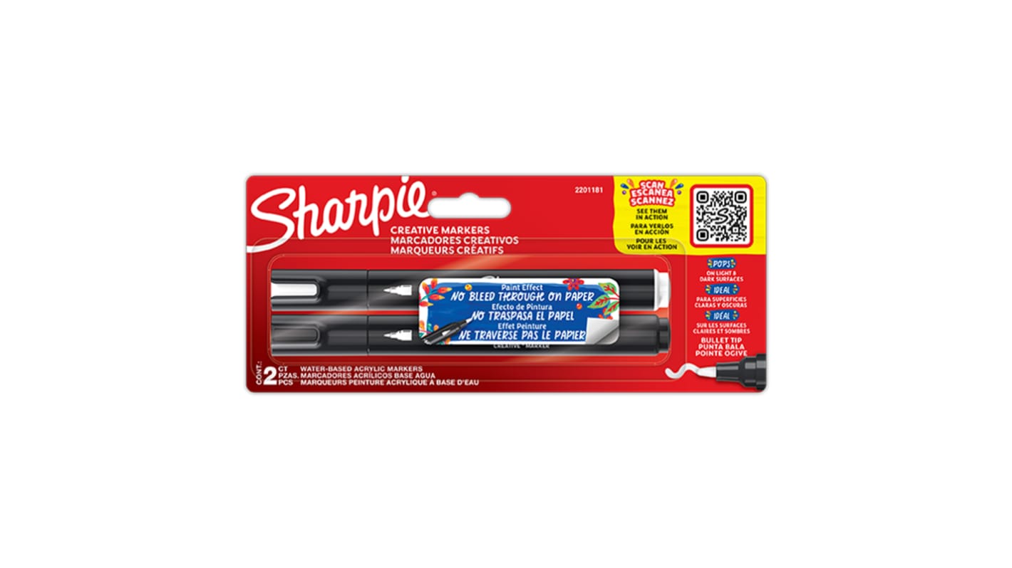 Sharpie Lackstift Schwarz, Weiß Spitze Breit 2.5mm für Keramik, Beton/Stein, Glas, Leder, Metall, Papier, Kunststoff,