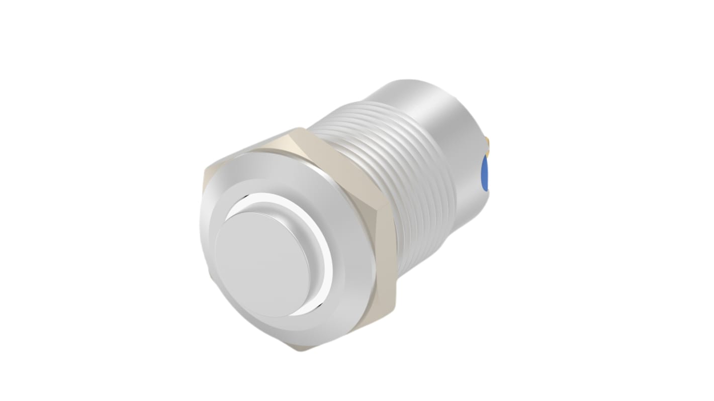 TE Connectivity AV12 Series Illuminated Push Button Switch, Momentary, Threaded, 9mm Cutout, SPST, White LED, 12V, IP67