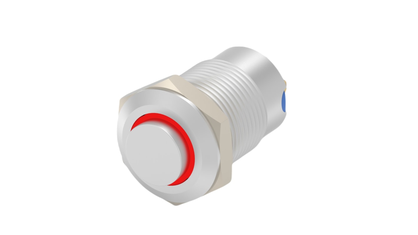 TE Connectivity AV12 Series Illuminated Push Button Switch, Momentary, Threaded, 9mm Cutout, SPST, Red LED, 24V, IP67