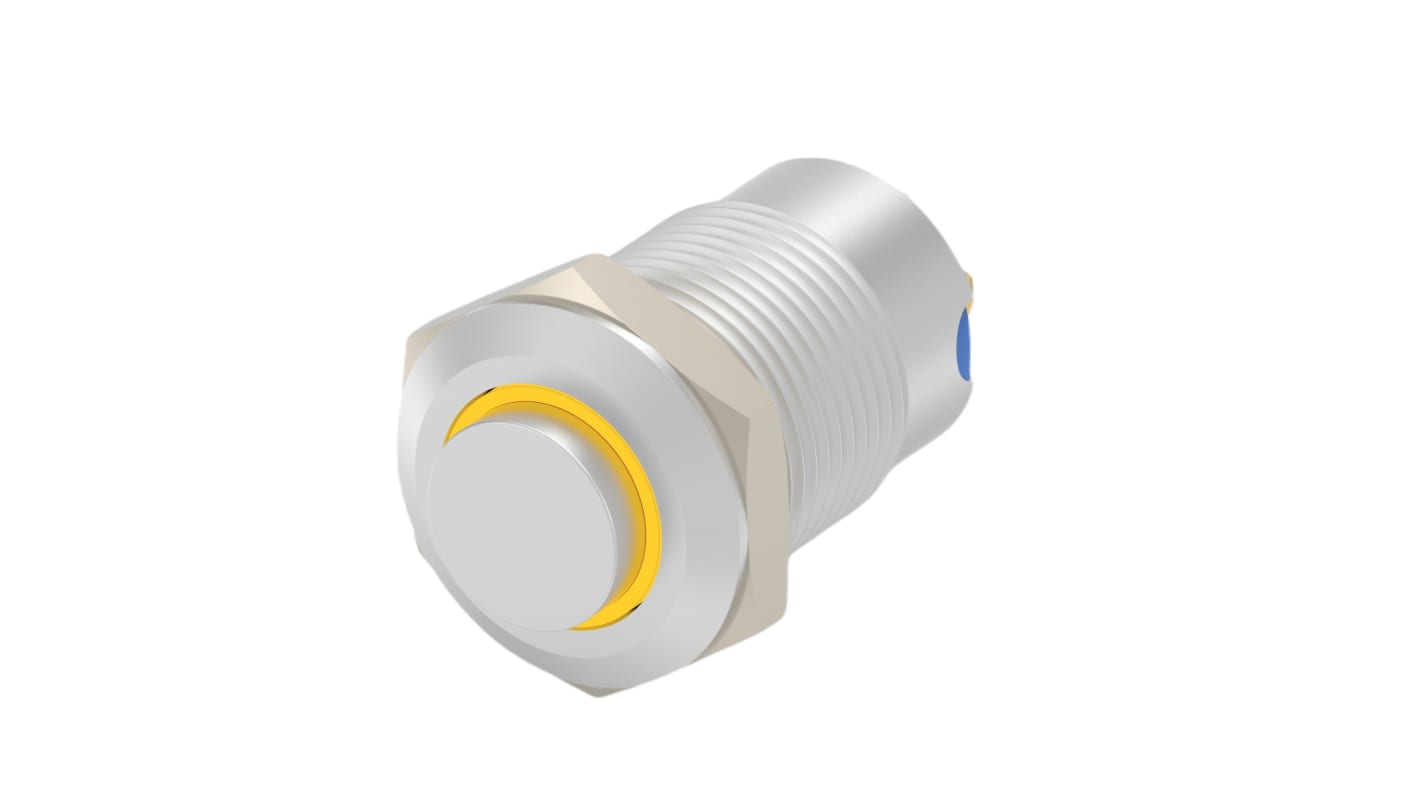 TE Connectivity AV12 Series Illuminated Push Button Switch, Momentary, Threaded, 9mm Cutout, SPST, Yellow LED, 24V, IP67