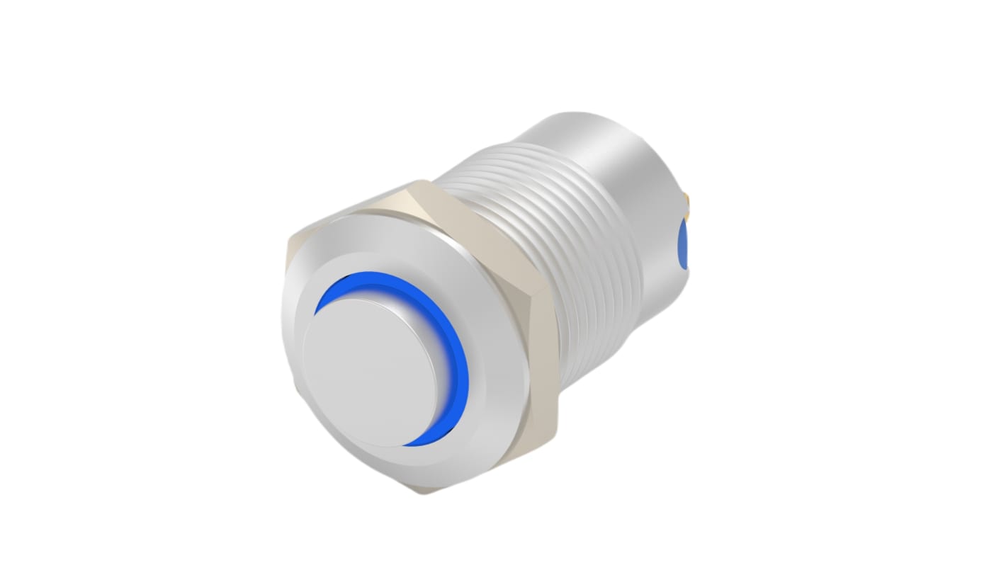 TE Connectivity AV12 Series Illuminated Push Button Switch, Momentary, Threaded, 9mm Cutout, SPST, Blue LED, 24V, IP67