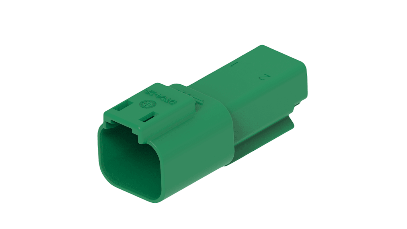 TE Connectivity, DT04-2P Automotive Connector Plug Green Cable 2 Way, Cable Termination DT04-2P-TE03