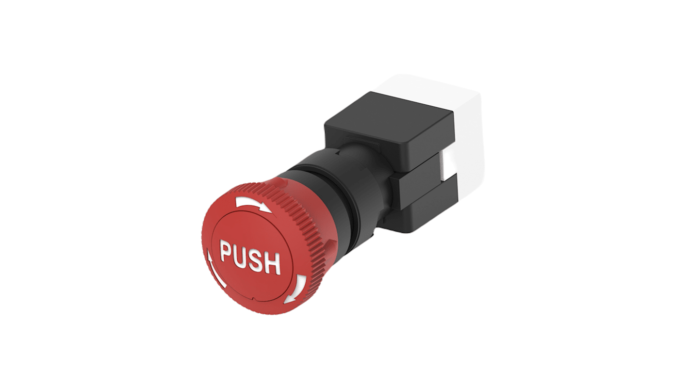 TE Connectivity PBES16 Series Push Emergency Stop Emergency Stop Push Button, Panel Mount, 16mm Cutout, DPST, IP65