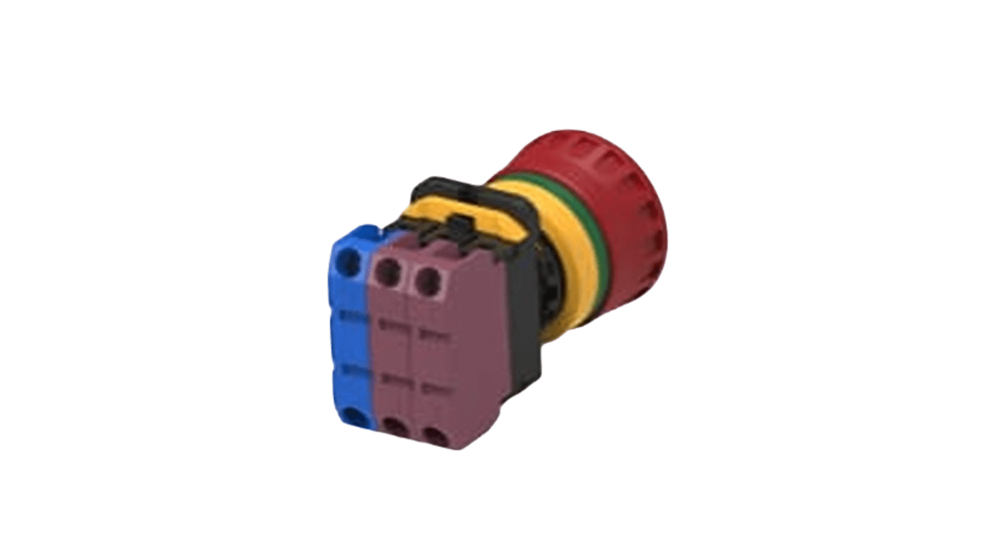 TE Connectivity Φ22.3mm急停按钮, 面板安装, 1 常开 + 2 常闭触点, 120V 交流, IP20、 IP65, 红色