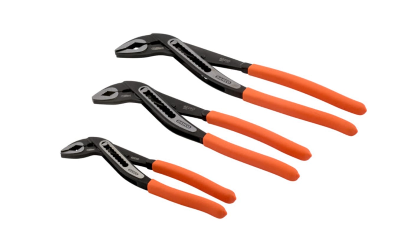 Bahco 622-3P 3-Piece Water Pump Plier Set, 200 mm, 250 mm, 300 mm Overall