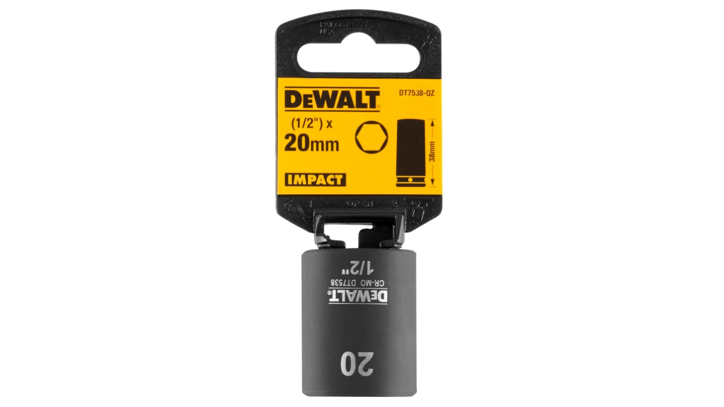 DeWALT 20mm, 1/2 Drive Impact Socket, 38 mm length
