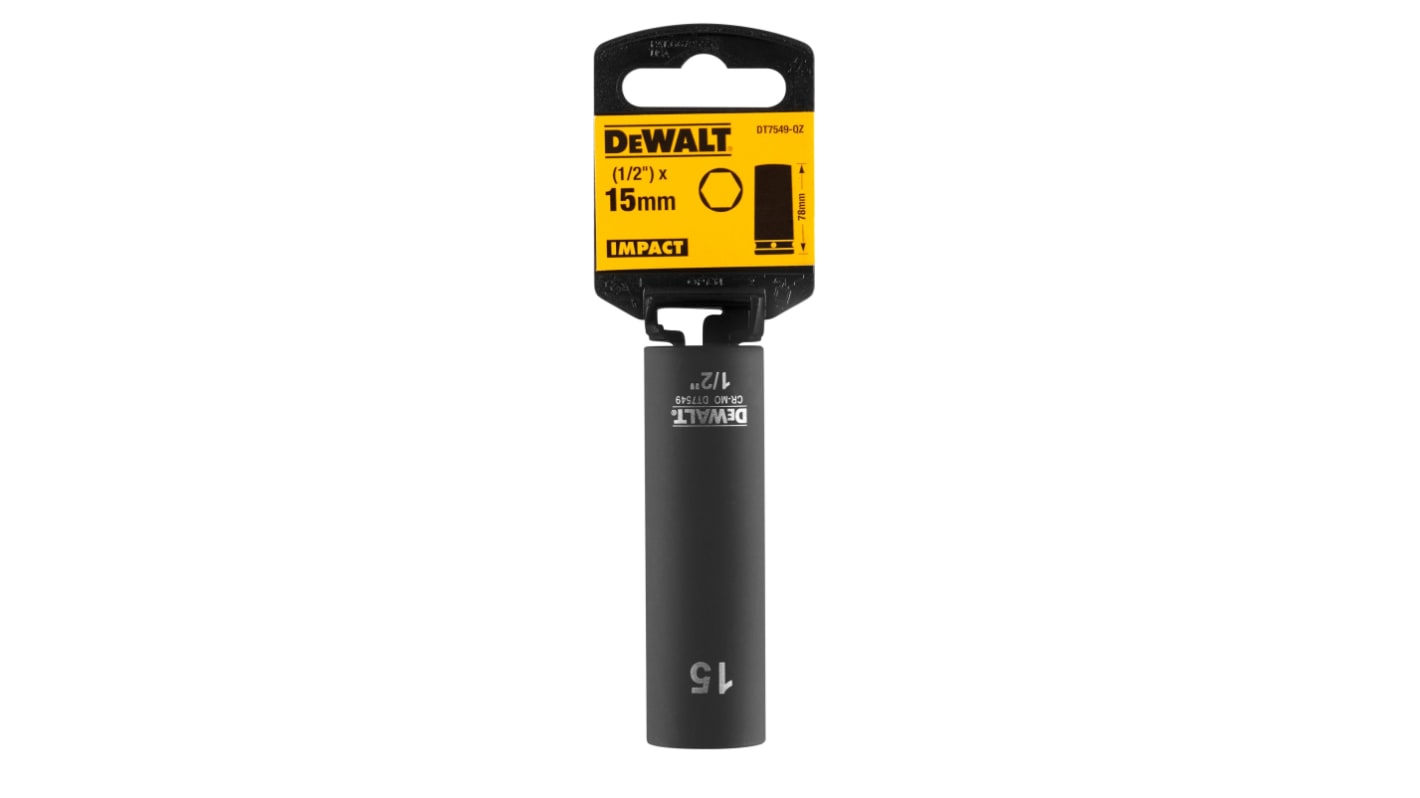 DeWALT 15mm, 1/2 Drive Impact Socket, 78 mm length