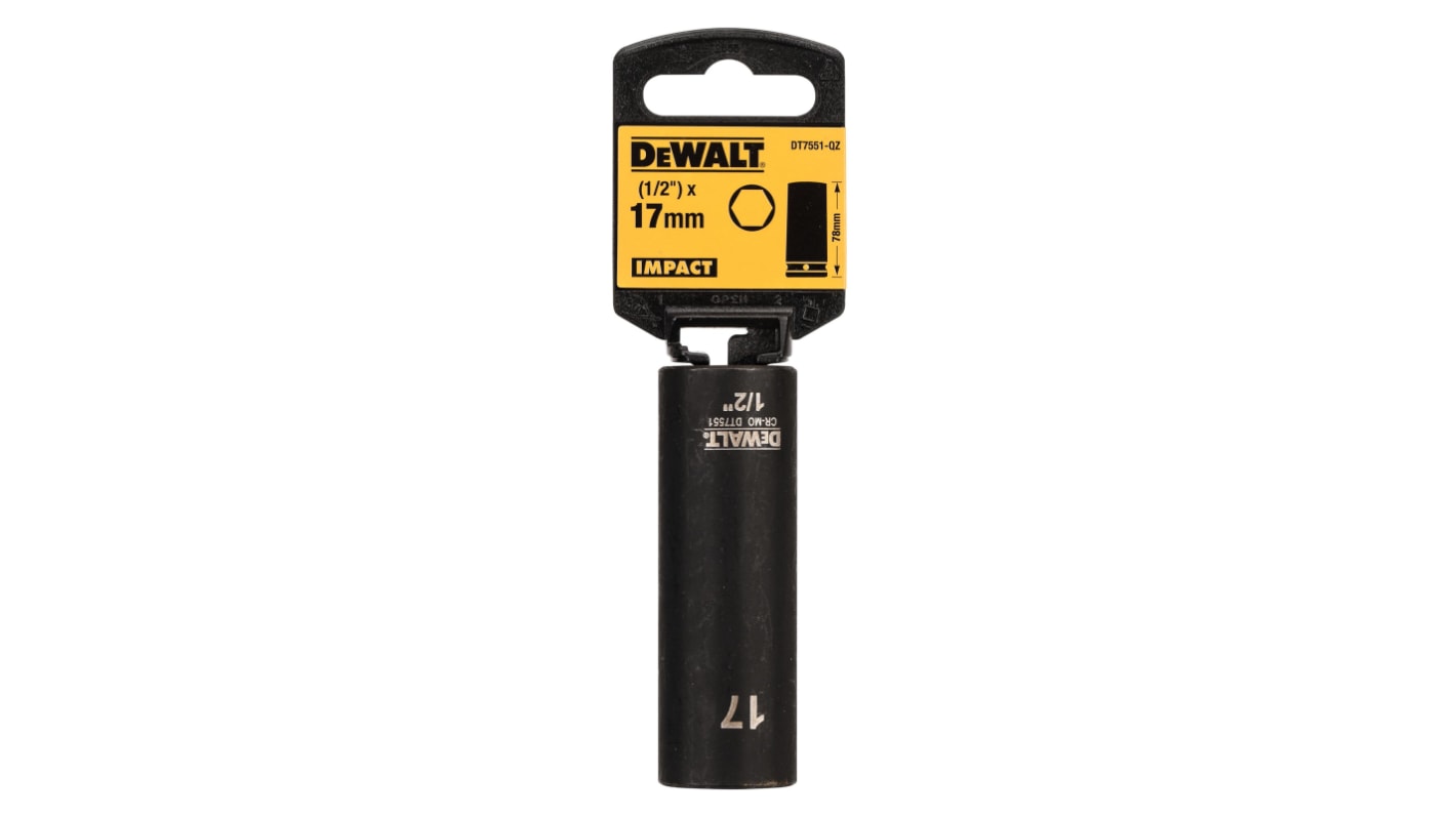 DeWALT 17mm风炮套筒, 1/2驱动头, 78mm总长